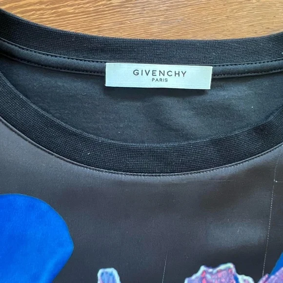 Givenchy SS 2012 Black Oversized Satin Iris Graphic T-Shirt Print Rihanna